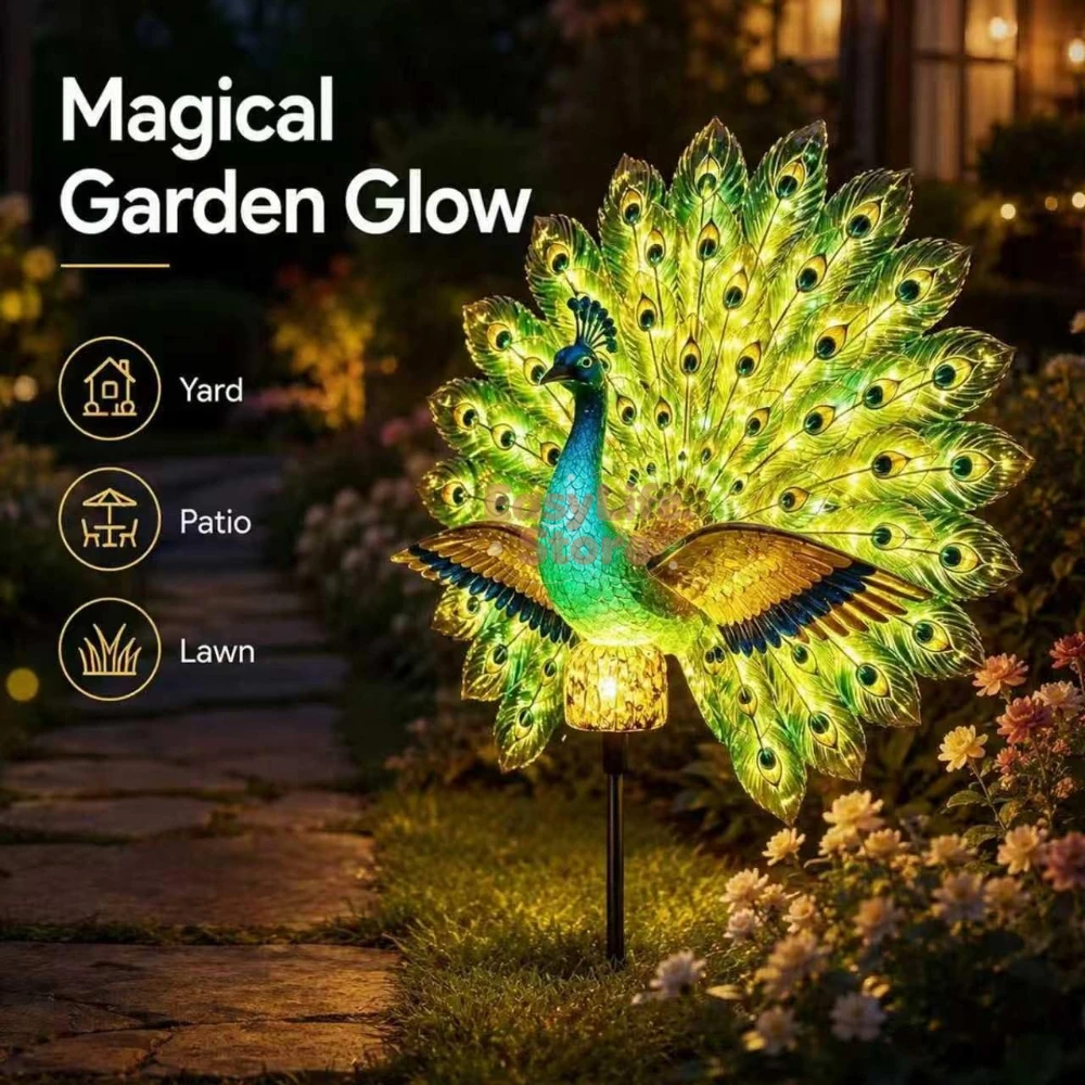 Outdoor Lighting Setup - Solar Peacock Garden Sculpture, Outdoor Decor
