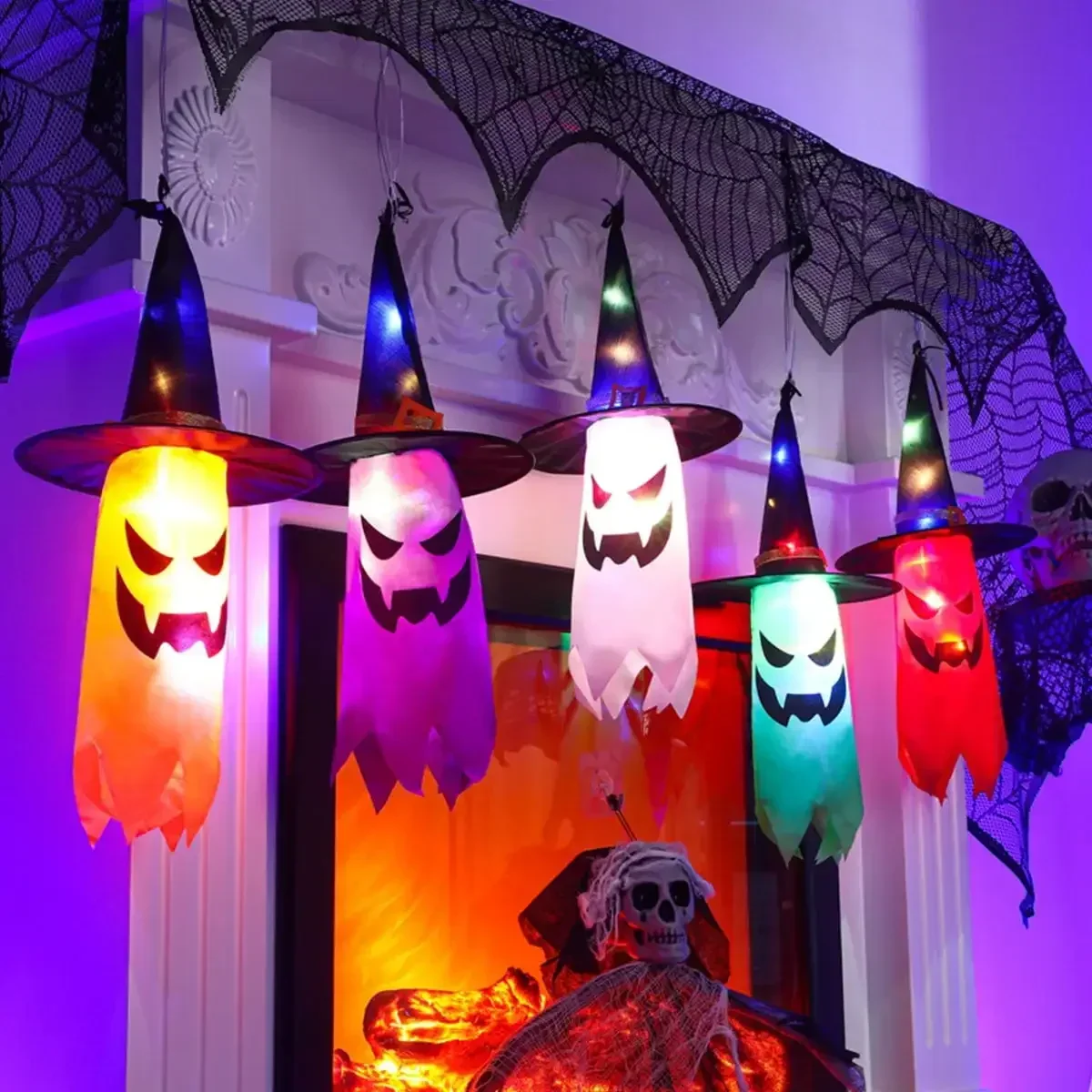 Outdoor Lighting Tree - 5 Pcs Halloween Witch Hat String