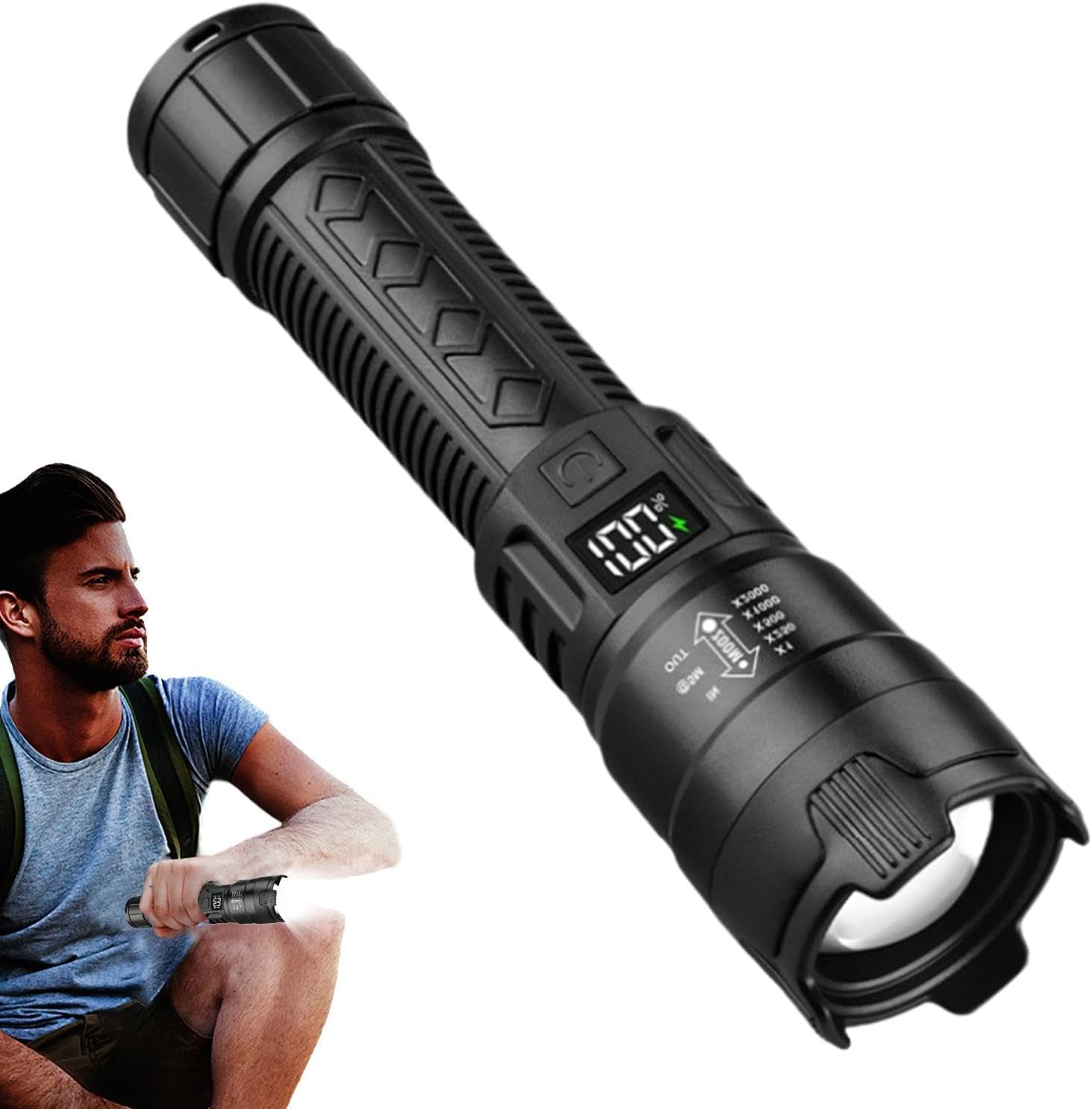 Outdoor Lighting Nearby - Tactical LED Flashlight 2000LM USB Rechargeable