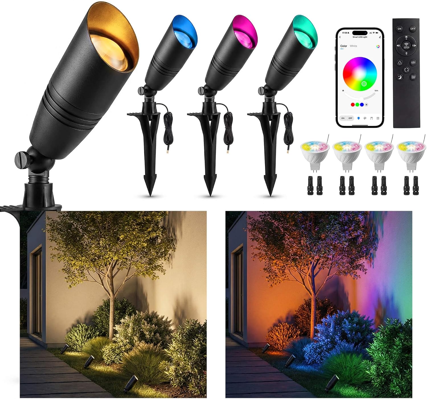 Outdoor Lighting Tree - Low Voltage Outdoor RGBCW Landscape Spotlights
