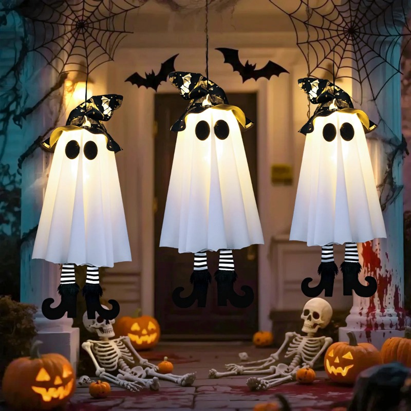 Outdoor Lighting Tree - Halloween Hanging Ghost Decorations Light-Up Spooky