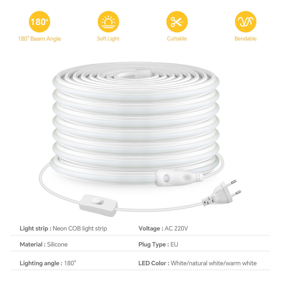 220V COB Led Strip High Densit - огляд і ціна Outdoor Lighting Switch